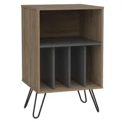 FMFURNITURE - Mesa Auxiliar Con Entrepaños Café Claro y Plomo 80x50x45 cm