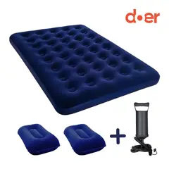 DOER - Colchón inflable Doble 191x137x22 con inflador manual y 2 almohadas