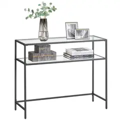 VASAGLE - Mesa de Arrimo vidrio Black Premium
