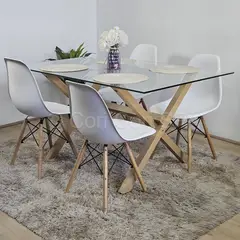 CORI CORI - Comedor Medlock Vidrio 140x90 + 4 Sillas Eames Blanco
