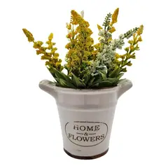 GENERICO - Planta Artificial Macetero Cerámica Home And Flower Amarillo