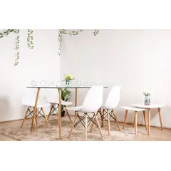 CORI CORI - Juego de Comedor Vidrio 120x 80 cm + 4 Sillas Eames Blanca