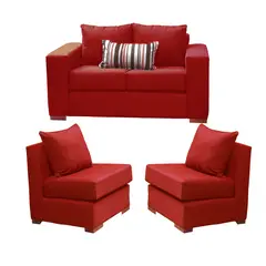 DKORA - Living Evans sofa 2 cuerpos + 2 sofá 1 cuerpo Rojo