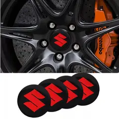 GENERICO - Set X4 Tapa centro Llantas auto 60mm SUZUKI NEGRO ROJO