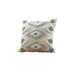 BOHEMIK - Cojín Bordado Beige con Rombos Blanco gris Agus