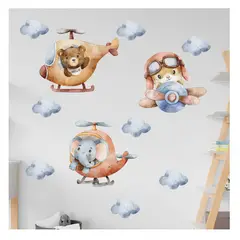 GENERICO - Vinilo Adhesivo Decorativo Infantil Pared Animalitos Transporte Aéreo