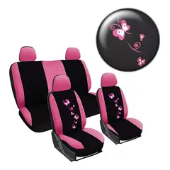 GENERICO - Funda Cubre Asiento Mariposa-flores 8pcs Auto Universal ROSA
