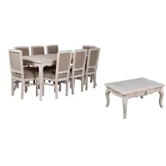MUEBLES NATIVA - Combo Comedor 100x200 Respaldo Tapizado beige Mesa de centro