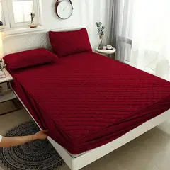 GENERICO - Cubrecolchon Impermeable 2 Plazas Burdeo + Fundas Para Almohadas