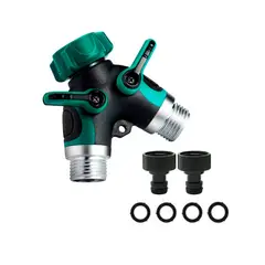 GENERICO - Divisor Manguera Riego, Conector 2 Vías Metal + 2 Accesorios