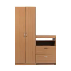 SPOMO - Closet Cómoda, 2 puertas, 2 cajones, Café Claro