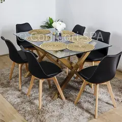 CORI CORI - Comedor Medlock Vidrio 130x80 + 6 SillasTulip Negro…