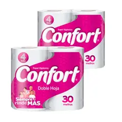 CONFORT - Papel higiénico 30 mts x 2 (8 rollos)