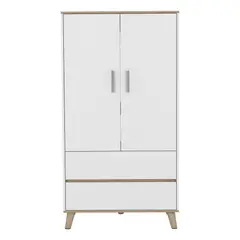 FMFURNITURE - Closet 2 Puertas 2 Cajones - Blanco y Café Claro 150x80x50 cm