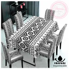 GENERICO - Set De Mantel Comedor Impermeable + 6 Fundas / Silla Negro