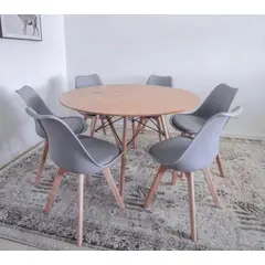 CORI CORI - Comedor Mesa Wood 120cm + 6 Sillas Tulip Grises