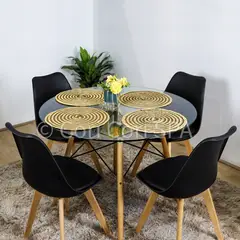 CORI CORI - Juego de Comedor Mesa Eames Vidrio 100 cm + 4 Tulip negro
