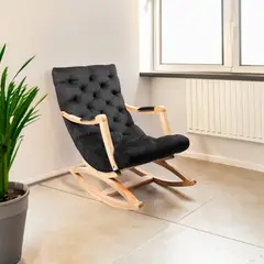 MUEBLES NEW - Silla Mecedora Capitone Negro Felpa