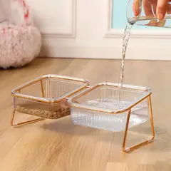 SANTU HOME & DECO - Comedero Bebedero Dorado Plato Doble Gato y Perro