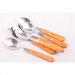 GENERICO - 6 Cucharas de Acero Inoxidable, Mango de Madera,