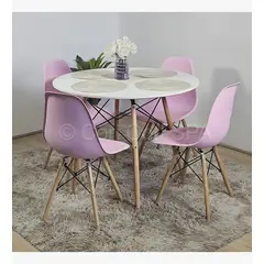 CORI CORI - Juego de Comedor Mesa Eames 80cms Blanca + 4 sillas Eames Rosa