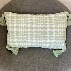 GENERICO - COJÍN RECTANGULAR TEJIDO ESTILO PIED DE POULE 30 CM X 50 CM VERDE MENTA