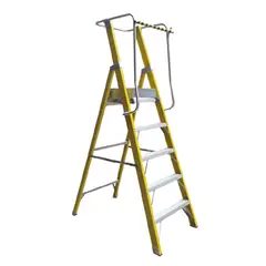 GENERICO - Escalera Fibra De Vidrio Plataforma Con Baranda Doble 5 Peldaños