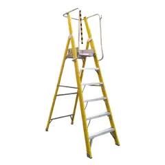 GENERICO - Escalera Fibra De Vidrio Plataforma Con Baranda doble 6 Peldaños