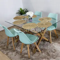 CORI CORI - Juego de Comedor Medlock Vidrio 140x90 + 4 Sillas Tulip Menta