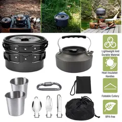 AIZO - Juego de Cocina Camping 2-3 Personas Negro