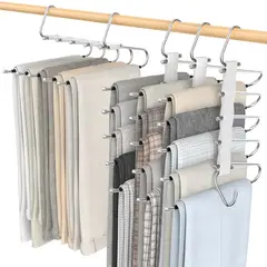 EVERSO - 4Pcs Colgador Percha Mágico Plegable Pantalon 6 En 1 Blanco