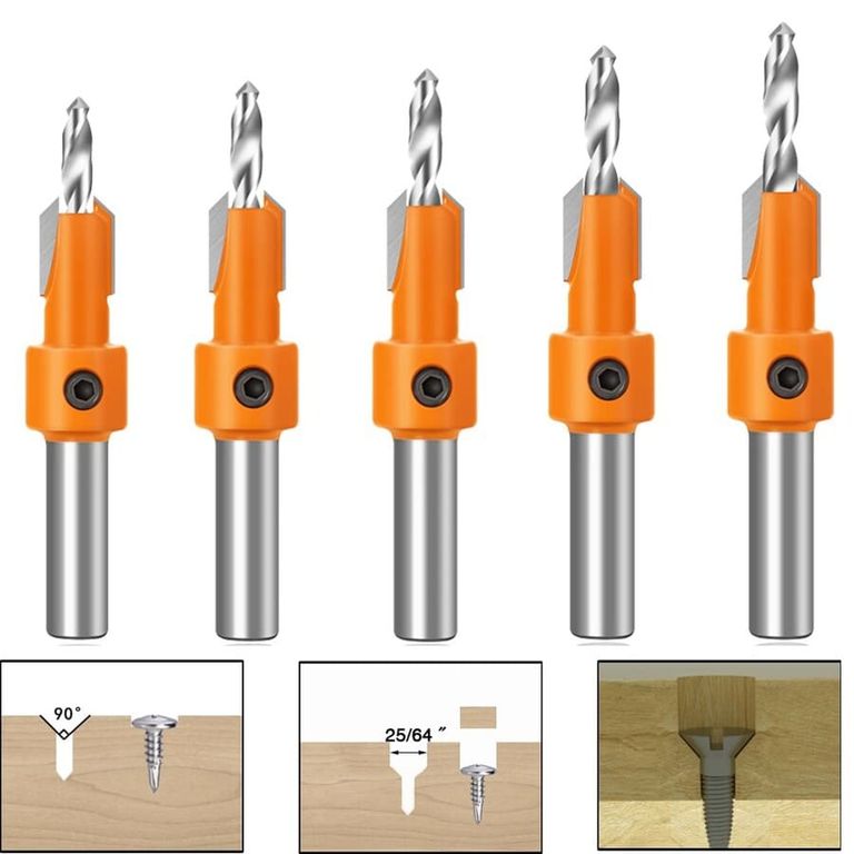 5 Brocas Piloto Avellanador Alto Carbono Para Madera