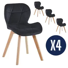 GENERICO - Pack 4 Sillas de Comedor Negras Terciopelo Felpa