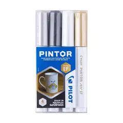 PILOT - PINTOR SET BLANCO NEGRO DORADO PLATEADO PUNTA EXTRA FINA