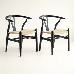 KLIK - Pack 2 Sillas Wishbone Madera Asiento Claro - Negra