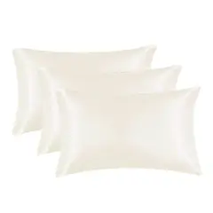 CASATUA - Funda Almohada Satin Tipo Seda Set 3 Unidades - Crema - 76x50
