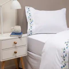 CASATUA - Sabanas Bordadas + Funda Almohada - Azul - 1,5 plazas