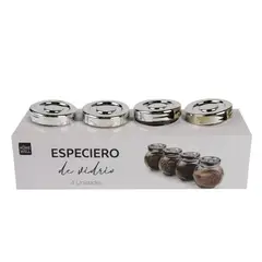 HOMEWELL - Set 4 especieros de vidrio con tapa de metal