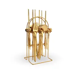 SANTU HOME & DECO - Juego de Cubiertos de Mesa 24 piezas Dorado