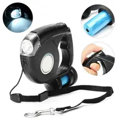 GENERICO - Correa 3 En 1 Para Mascota 5mts Retracti Luz Led Y 20 Bolsas
