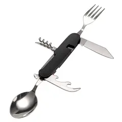 GENERICO - Set 6 En 1 Servicio Cubierto Plegable Navaja Camping Negro