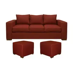 DKORA - Living New City sofá 3 cuerpos + 2 puff Rojo