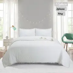 ANGELES DEL HOGAR - Cubrecama Quilt de Algodón con Pompón king