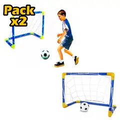 GENERICO - Pack X2 Set Arco Futbol Armable Pelota Bombin