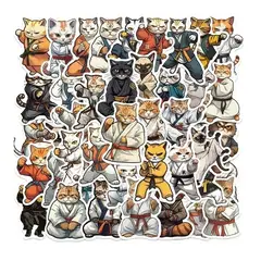 GARSIL - 50 Stickers De Gato Luchador Kawaii - Etiquetas Autoadhesivas