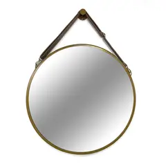 JOYTEK - Espejo Colgante de Cuero Decorativo 60x60cm Dorado