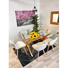 GENERICO - Comedor Madagascar (Mesa 140X90 VIDRIO + 6 Sillas radar velvet BLANCA)