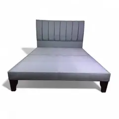FLOBAL - Cama Europea 2 Plazas Base Dividida + Respaldo Fanjas Gris