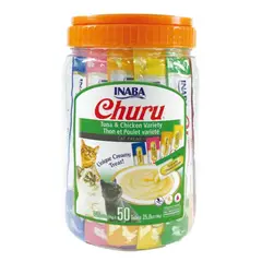 INABA - Churu Gatos - Tarro Variedades Atún Y Pollo - 50 Tubitos