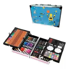 LISM - Kit Dibujo Niño 145pcs Maleta Aluminio Dos Piso 280008 Azul